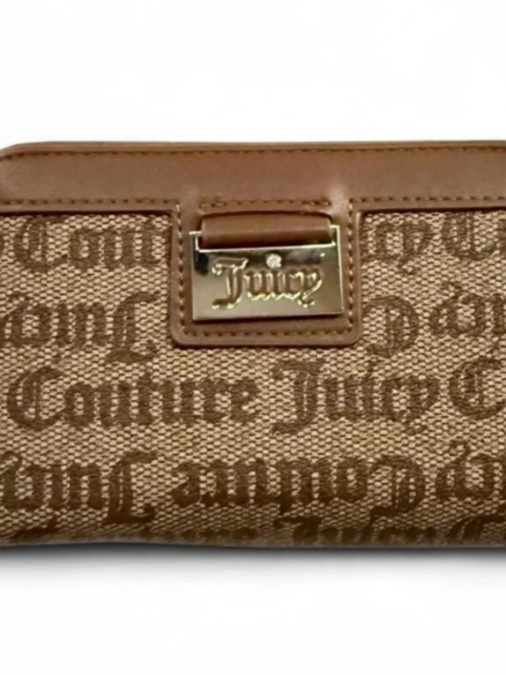 Juicy Couture Brown Monogram Zip Wallet with Gold Plaque - Picture 2 of 3